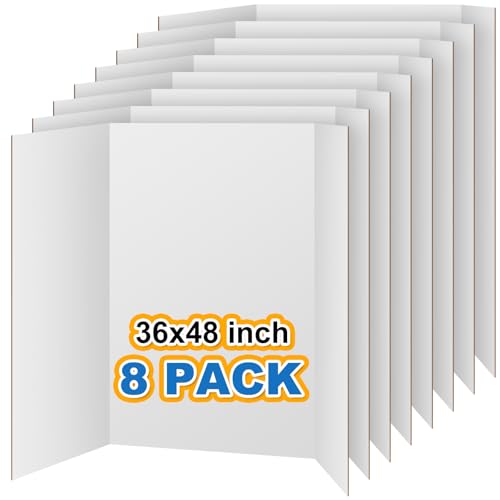 VinTS 8 PCS 36" x 48" Trifold Poster Board White Trifold Foldable Display Poster Board for School Projects, Science Fair,Graduation Exhibitions