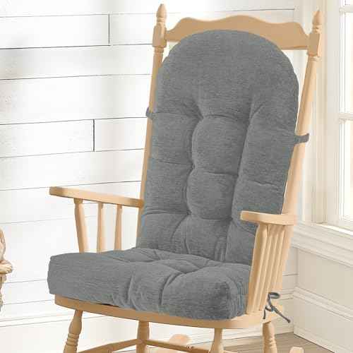 Rocking Chair Cushion - Chenille Fabric, High-Density Sponge, Durable Comfort Double-Sided Tufted Seat Pads with Ties, Chenille?Pearl Light Grey, 44x19x4 inch