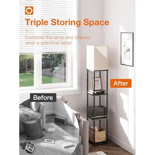 addlon Floor Lamps with Shelves, 4-Tier Modern Shelf Floor Lamp with 3CCT LED Bulb, Display Floor Lamp for Living Room, Bedroom and Office - Black
