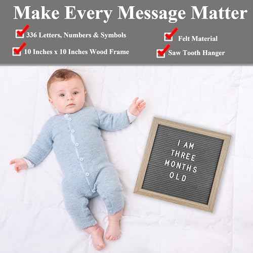 C CRYSTAL LEMON Felt Letter Board 10x10 Inch ? 336 Letters, Numbers & Symbols ? Gray Message Board with Wooden Frame, Wall Mount or Free Standing