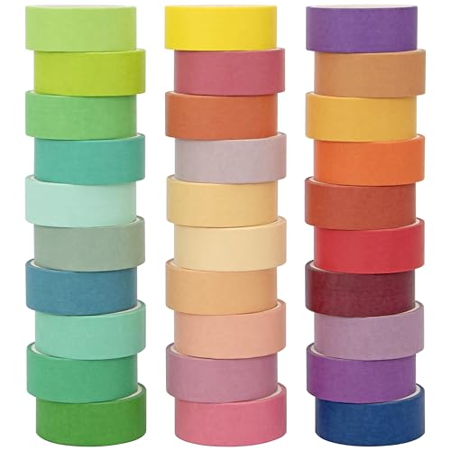 Washi Tape Set 30 Rolls - 3m x 1.5cm, Rainbow Decorative Scrapbook Tape