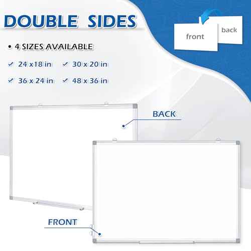 DOLLAR BOSS Dry Erase Whiteboard, 30 x 20 Inch Double-Sided Magnetic White Board for Wall Silver Aluminum Frame for Office School Home with 8 Magnets 4 Markers 1 Eraser 1 Detachable Pen Tray