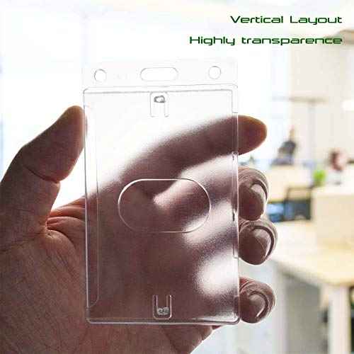 Fallen One 50 Pack Hard Plastic Badge Holders Vertical ID Card Protector with Thumb Slot for Office,School