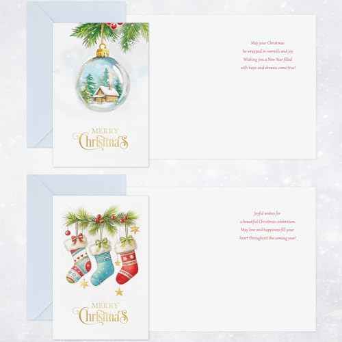 FLYAB Boxed Christmas Cards - 24 Assorted Merry Christmas Cards with Envelopes Gold Foil Holiday Gift Set for Family Friend Business