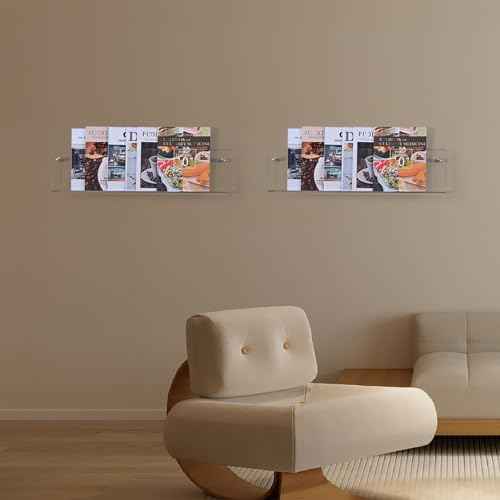 2 Pack 24 Inch Clear Acrylic Magazine Holder, Floating Brochure Display, Invisible Record Holder Magazine Rack, Hanging Bookshelf Literature for Waiting Room, Office, Home