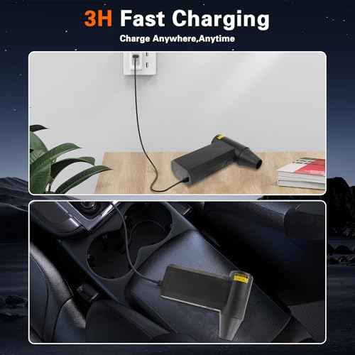 Compressed Air Duster,200000RPM Super Power Electric Air Duster, Leaf Blower,3 Gear Adjustable Mini dust Blower with LED Light, Rechargeable Air Blower with 9 Brushs for Keyboard/PC/Car/Home Cleaning