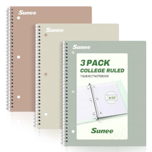 Aesthetic 3-Pack Spiral Notebooks for School, College Ruled, 8x10.5"