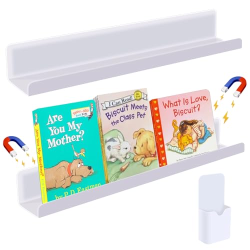 White 2 Pcs Magnetic Book Shelf for Whiteboard Classroom & Office with Pen Container
