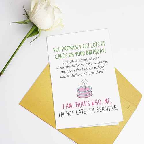 Supoeguk Funny Belated Birthday Card for Him Her, Humor Belated Birthday Gift for Friend Family, I'm Not Late, I'm Sensitive