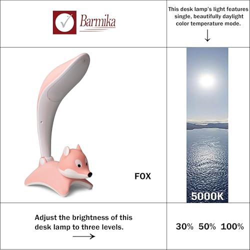 Cute Desk Lamp for Kids, Dimmable, Bright LED Study Light for Desk with Night Light, Cool Fox Lamp for Girls Room Decor, Back to School Supplies, Funny Gift Idea for Kids, Boys, Girls, Pink