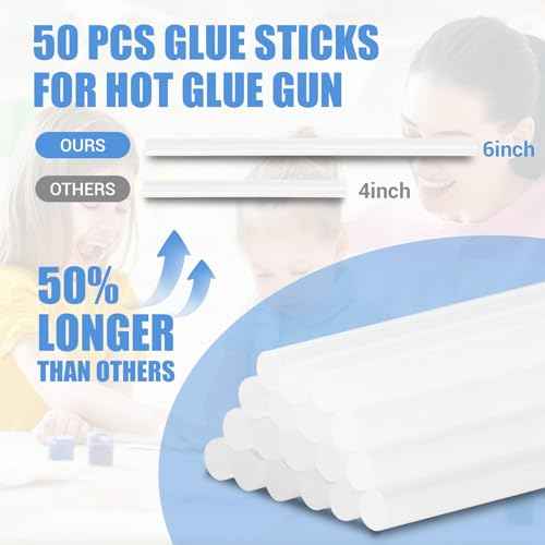 Hot Glue Sticks, Mini Size, 6" Long x .27" Diameter, 50 Count, Clear, for Kids Adults DIY Art Craft Gluing Repairing Sealing Festival Home Decoration
