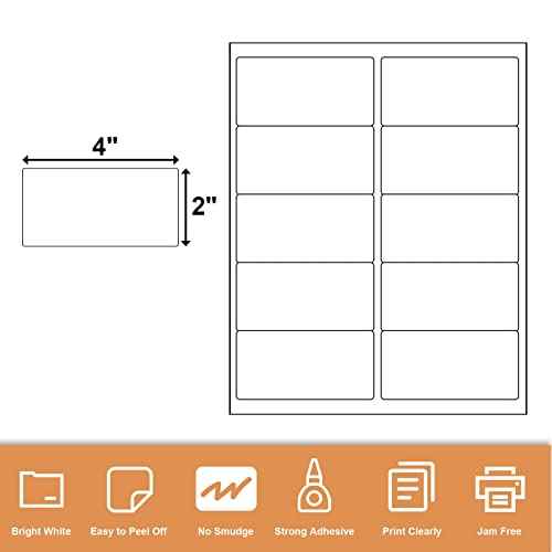 10up 500 Sheets Sticker Labels Compatible Laser/Ink Jet Shipping Labels, 2" X 4" Labels for Shipping/Mailing (5000 Labels)