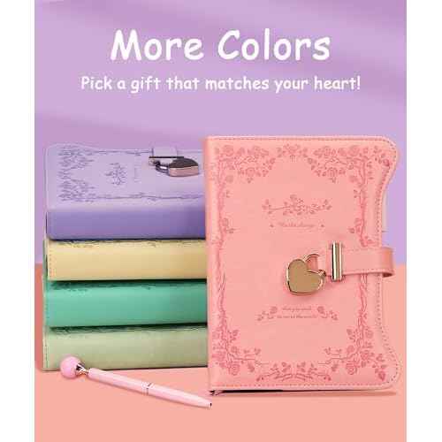 Diary with Lock and Keys for Girls Gift Ideas, 360 Gold Edged Pages Journal for Women, B6 Refillable Notebook for Writing with Pen and Bookmark (Garden Purple)