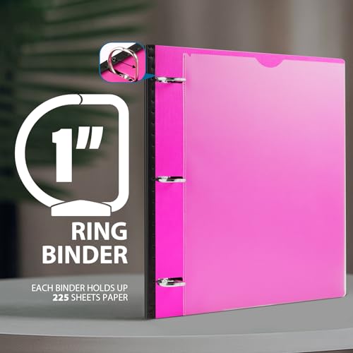 WOT I 4-Pack Telescoping 1-Inch Flexible Binder with Clear View Covers, Assorted Colors