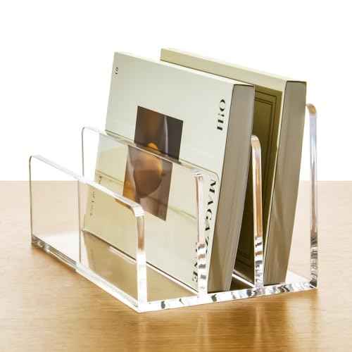 3 Compartments Clear Acrylic Mail Holder ? Vertical Letter Sorter & Multifunction Desk Organizer for Bills, Documents, Notebooks ? Modern Office/Home Envelope File Rack