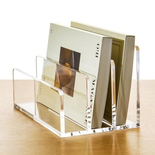 3 Compartments Acrylic Mail Organizer - Vertical Letter & Document Sorter for Office & Home