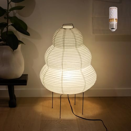 Noguchi Lamp, Wabi-Sabi Paper Floor Lamp, Dimmable Japanese Rice Paper Lantern, Akari Floor Lamp with 3 Color, Japan Lamp for Living Room, Bedroom or Desktop