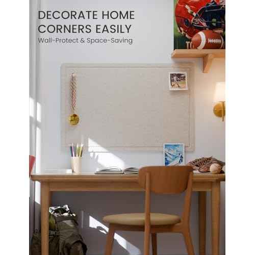 Fluxnara Bulletin Board,35.4" x 23.6" Cork Board Alternative with 12 Safe Removable Adhesive Tabs, Foldable Felt Pin Board for Home Office, Classroom, Bedroom,Entryway for Walls? Oatmeal