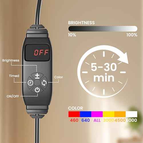 6in1 Colors Half Moon LED Desk/Floor Lamp, 3000LM 48W Bright Eyelash Light, Includes Desktop Clip & Stand Mount for Eyelash Extensions, Skincare, Tattoo, Nail Art, Beauty, Salon Use(Black)