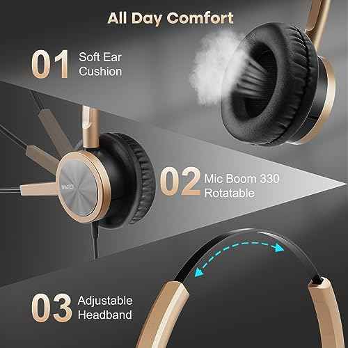 MAIRDI Telephone Headset with RJ9 & 3.5mm Jack for Office Landline Deskphone Cell Phone PC Laptop, Call Center Phone Headset with Microphone, Works for Cisco 7941 7965 6941 7861 8961