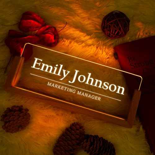 Custom Name Plate for Desk, Personalized Light Up Acrylic Desk Name Plate, Personalized Office Gifts for Boss Coworkers Teacher, Employee Appreciation GIfts, Office Decor for Women Men