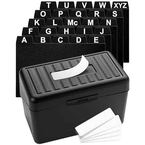 Sturdy Index Card Holder Box 3x5 - Premium Business Card Organizer for Flash Cards, Notecards, Recipes - Recipe Box Case with Plastic Index Cards Dividers & Labels