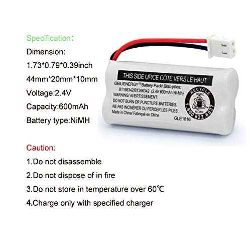 GEILIENERGY BT162342 BT262342 Battery Compatible with BT183342 BT283342 BT166342 BT266342 VTech CS6114 CS6419 CS6719 at&T EL52300 CL80111 Cordless Phone(Pack of 2)