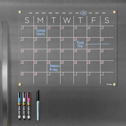 Magnetic Acrylic Calendar for Fridge, Includes 4 Magnetic Wet-Erase Markers for Refrigerator, 18" X 14¡±