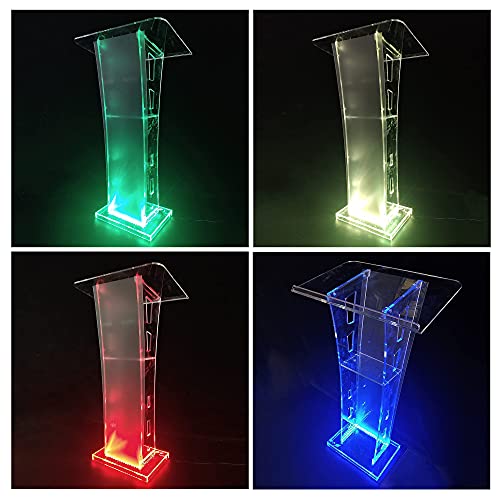 GOJLEX StyleD 43" Acrylic Podium with LED Lights – Clear Church/Conference Lectern, 15 Colors, Remote