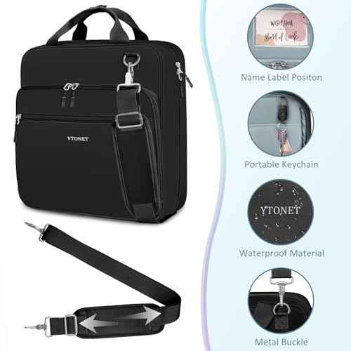 Ytonet Zipper Binder with Shoulder Strap, 3 Inch 3 Ring Binder with Zipper, 600 Sheets Large Capacity Waterproof School Binders Organizer for Son Boys Girls Students Fit 15.6 Inch Laptop, Black