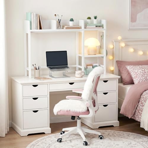 White Desk Hutch Organizer for Computer Desk & Home Office - 37" Storage Rack