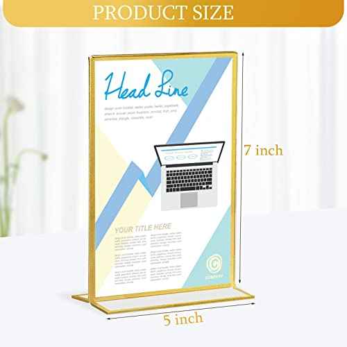 Hoteam 18 Pack Acrylic Sign Holder 5 x 7 Inch Gold Frames Wedding Table Number Holders, Double Sided Picture Frame Clear Display Menu Stand for Home Photo Flyers Wedding Party (Vertical)