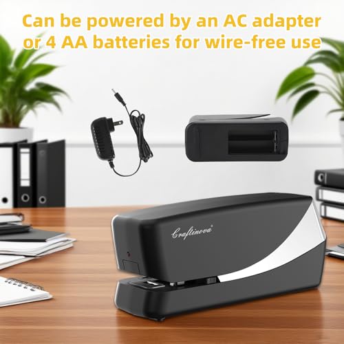 Craftinova Electric Stapler, Automatic, Silver – 210 Staples, 25-Sheet Capacity, AC or Battery Powered