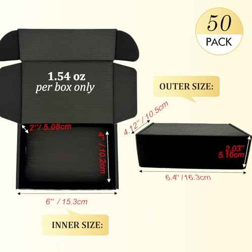 Small Shipping Boxes 6x4x2, Set of 50, Black Corrugated Cardboard Box Mailer (YD642-50BK)