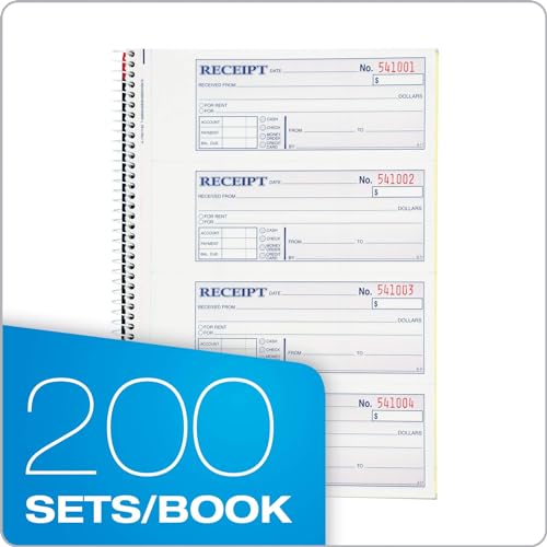 Adams Money & Rent Receipt Book, 2-Part Carbonless, 7-5/8 x 11, Spiral Bound, 200 Sets, White/Canary – 4 Receipts per Page, SC1182