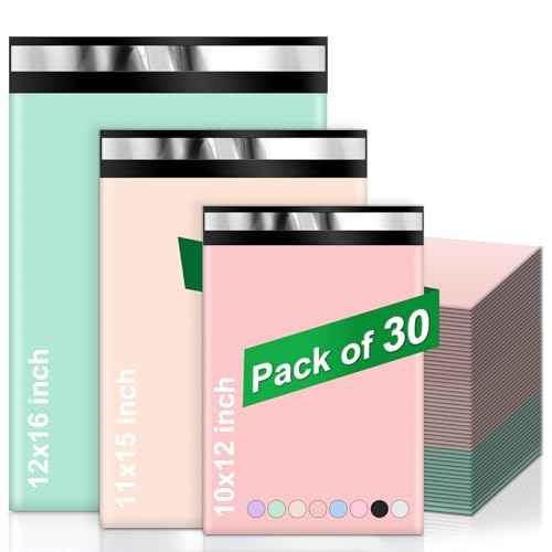 Oududianzi Variety Poly Mailers, 30 Pack Shipping Envelopes, Plastic Packaging Bags, Self-Seal Polymailers, Mailers Poly Bags, Shipping Bags for Small Business (10 Each: 10x12, 11x15, 12.5x16)