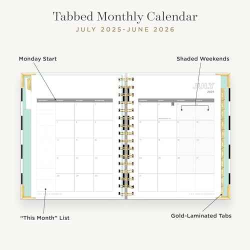 Day Designer 2025-26 Mini Daily Planner, July 2025 - June 2026, 6x8.125 Page Size, Glossy Laminated Cover (Black Stripe)