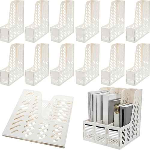 Glenmal 12 Pack Magazine Organizers Binder Organizer for Desk Plastic Vertical File Holder Magazine Racks Desk Accessories for Office, Home, or School (White)