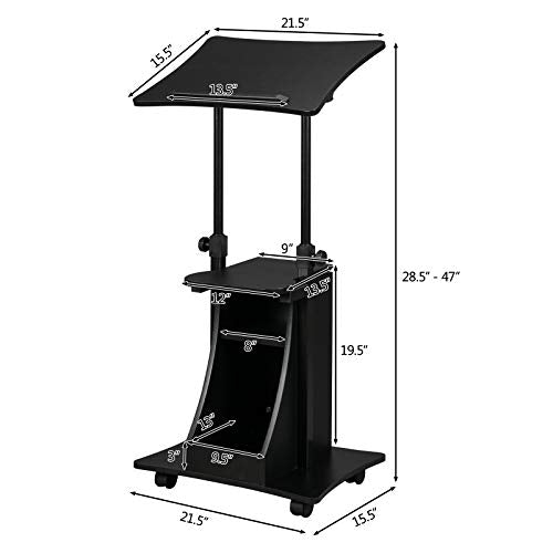 VINGLI Mobile Podium Stand with Adjustable Height - Portable Lectern