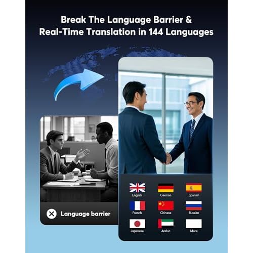 AI Translation Earbuds: Real-Time 144 Languages Translator Earphones, Audifonos Traductores Ingl?s Espa?ol, Bluetooth 5.4, OWS Open Ear & LCD Touch, Ideal for Travelers, Business & Language Learners