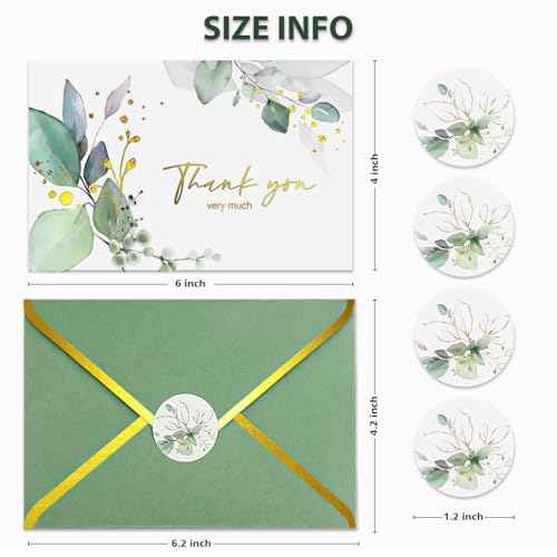 Luxurious Gold Thank You Cards with Envelopes, 32 Pack eucalyptus Blank Cards All Occasion Thank You Notes Perfect for Wedding, Baby shower, Business, Graduation, Bridal shower 6" x 4"