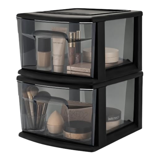 HOMZ 14.25in 1-Drawer Storage Cart - Black Frame, Smoke Drawer (2 Pack)