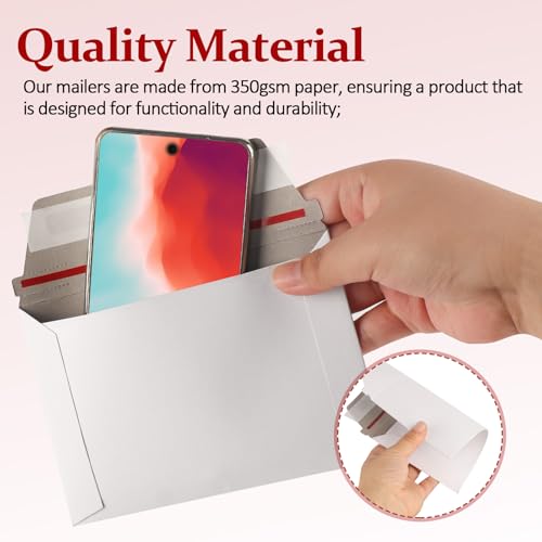 100 Pack Rigid Mailers 4.5x6.5 Inch Self Seal Document Mailers, Protective Flat Cardboard Sturdy White Photography Envelopes for Photos, Document, Coins, Stamps