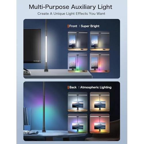 LED Desk Lamp with Clamp,Architect Desk Lamp for Home Office,24W Ultra Bright with RGB Atmosphere Lighting,Remote Control,5 Color Modes & 5 Dimmable Eye Protection for Monitor Studio Reading