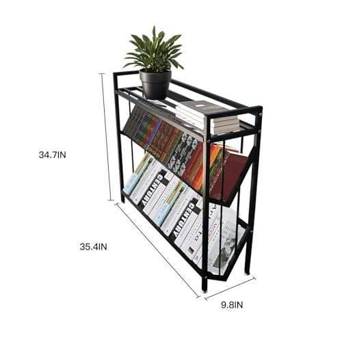 Mobile Book Cart, Rolling Library Cart with Shelves (Black, 3-Tier)
