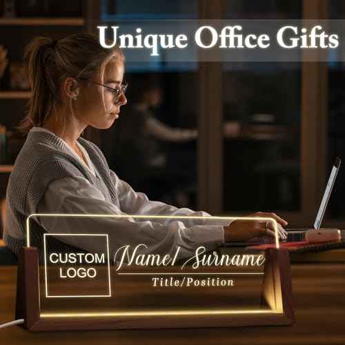 Custom Light Up Name Plate for Desk, Desk Name Plate Personalized with Logo, Employee Appreciation Gift, Personalized Office Gifts for Boss Coworkers Teacher, Office Decor for Women Men