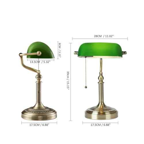 Newrays Glass Bankers Desk Lamp with Pull Chain Switch Plug in Fixture (Green-Simple, Simple Style)