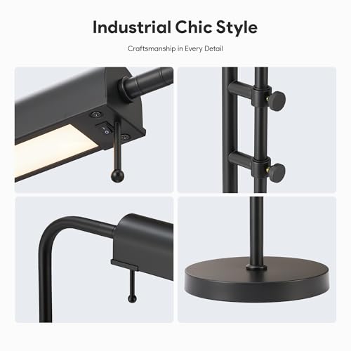 VONLUCE Rustic Desk Lamp, Adjustable Industrial Style Metal Table Lamp, 3 Color Temperatures LED Reading Lamp for Living Room Bedroom Office, Black