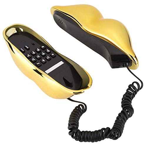 Novelty Lips Telephone Landline Phones for Home, Red Mouth Telephone Wired Sexy Lip Phone Gift Cartoon Shaped Real Corded for Home Hotel Office Decoration (Gold)
