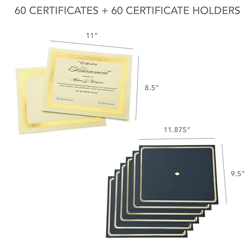 Gartner Studios Certificate Kit, 60 Black Certificate Holders and 60 Gold Foil Certificate Papers, Gold Foil Certificates and Black Certificate Holders Kit (54514)